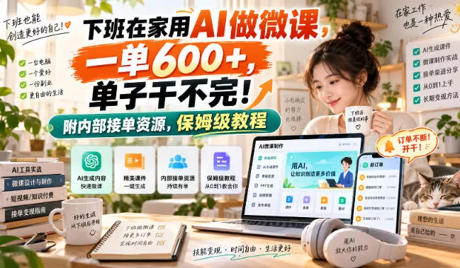 下班在家用AI做微课，一单600+，单子干不完！附内部接单资源，保姆级教程【揭秘】-2爱1学习资源网-伴学无忧