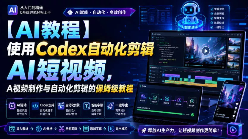 【AI教程】使用Codex自动化剪辑AI短视频，AI视频制作与自动化剪辑的保姆级教程-2爱1学习资源网-伴学无忧