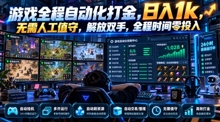 游戏全程自动化打金,日入1k,无需人工值守,解放双手,全程时间零投入【揭秘】 游戏全程自动化打金,日入1k,无需人工值守,解放双手,全程时间零投入【揭秘】