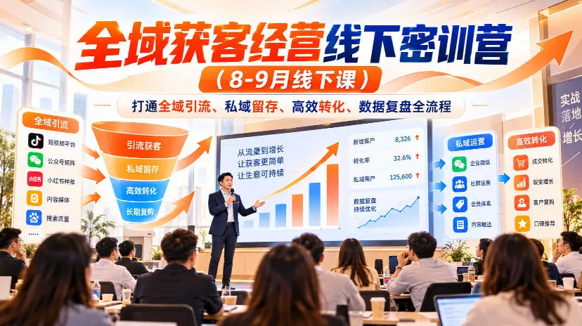 全域获客经营线下密训营(8-9月线下课)，打通全域引流、私域留存、高效转化、数据复盘全流程-2爱1学习资源网-伴学无忧