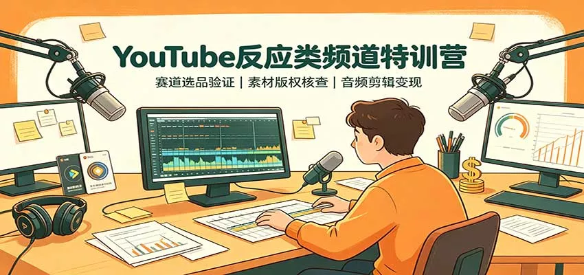 YouTube反应类频道特训营：赛道选品验证，素材版权核查，音频剪辑变现-2爱1学习资源网-伴学无忧