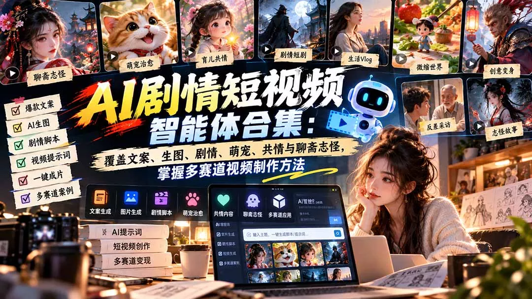 【无水印】AI剧情短视频智能体合集：覆盖文案、生图、剧情、萌宠、共情与聊斋志怪，掌握多赛道视频制作方法-2爱1学习资源网-伴学无忧