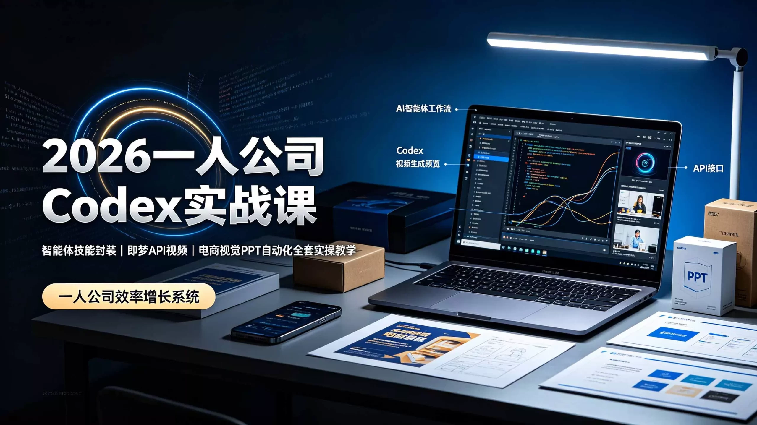 2026一人公司Codex实战课◆智能体技能封装|即梦API视频|电商视觉PPT自动化全套实操教学-2爱1学习资源网-伴学无忧