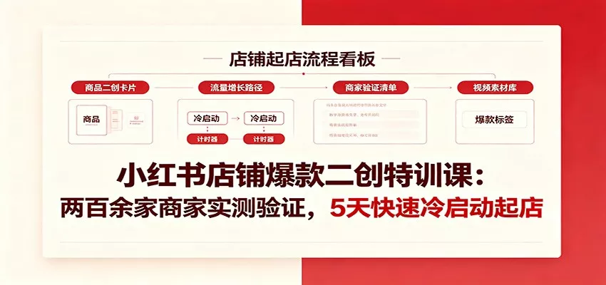 小红书店铺爆款二创特训课：两百余家商家实测验证，5天快速冷启动起店-2爱1学习资源网-伴学无忧