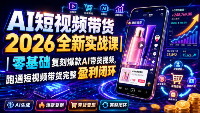 AI短视频带货2026全新实战课|零基础复刻爆款AI带货视频,跑通短视频带货完整盈利闭环-2爱1学习资源网-伴学无忧
