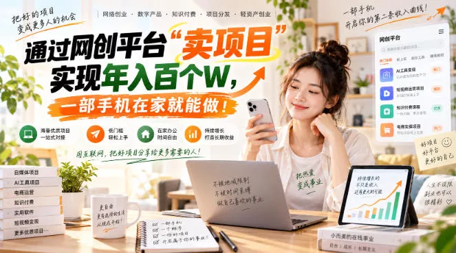 网创平台“卖项目”实现年入百万，一部手机在家就能做！