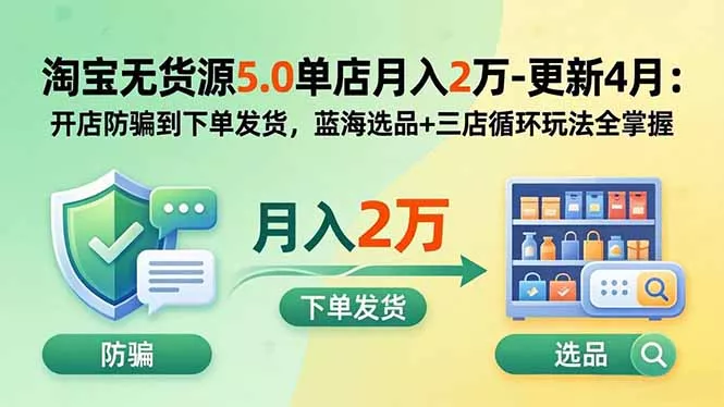 淘宝无货源5.0单店月入2万-更新2026:开店防骗到下单发货,蓝海选品+三店循环玩法全掌握 淘宝无货源5.0单店月入2万-更新2026:开店防骗到下单发货,蓝海选品+三店循环玩法全掌握