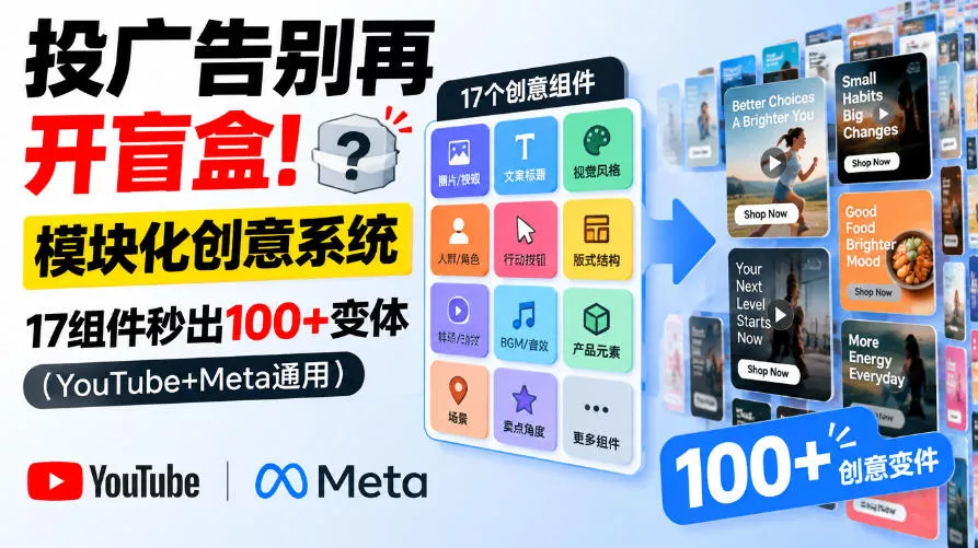 投广告别再开盲盒！模块化创意系统，17组件秒出100+变体(YouTube+Meta通用)【原创双语字幕】-2爱1学习资源网-伴学无忧