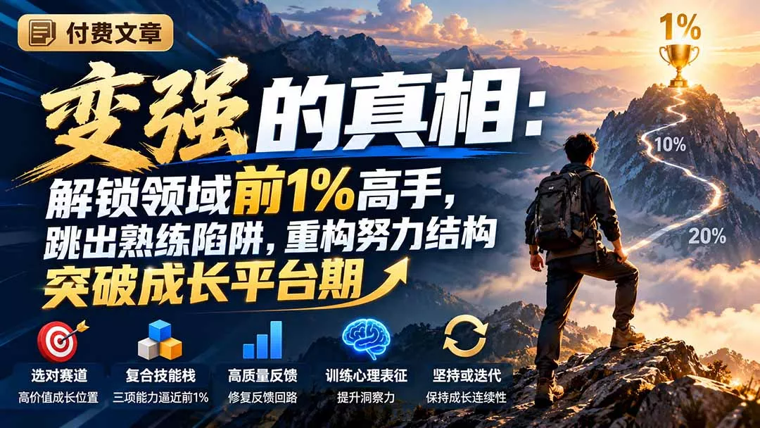 付费文章：变强的真相：解锁领域前1%高手，跳出熟练陷阱，重构努力结构突破成长平台期-2爱1学习资源网-伴学无忧