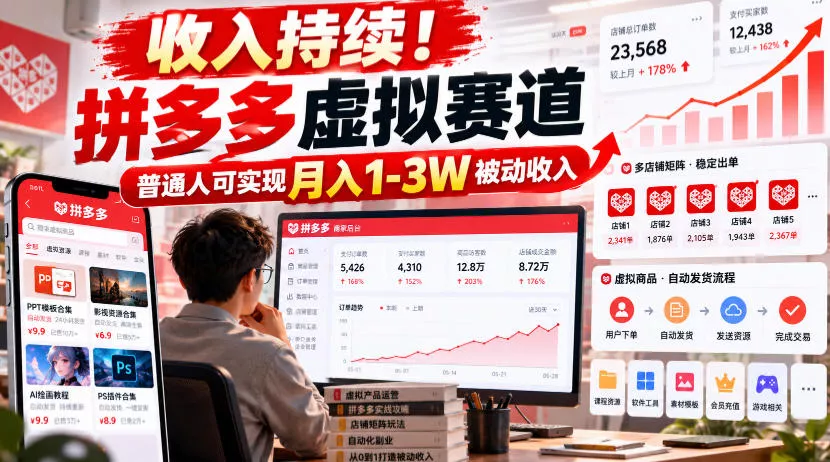 收入持续！拼多多虚拟赛道，普通人可实现月入1-3 W被动收入【揭秘】-2爱1学习资源网-伴学无忧