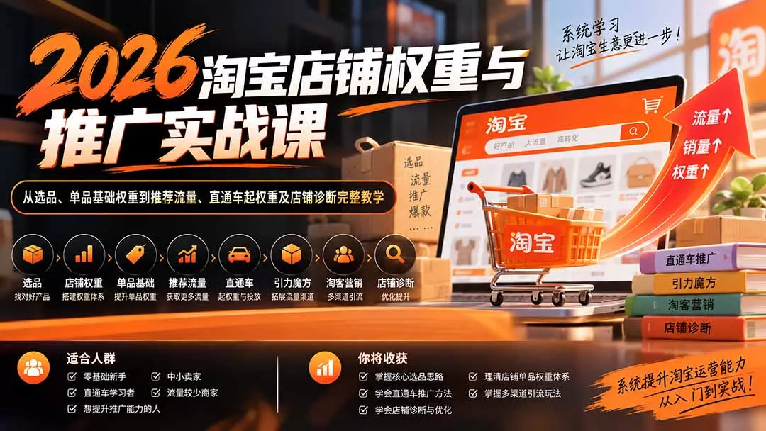 2026淘宝店铺权重与推广实战课：从选品、单品基础权重到推荐流量、直通车起权重及店铺诊断完整教学-2爱1学习资源网-伴学无忧