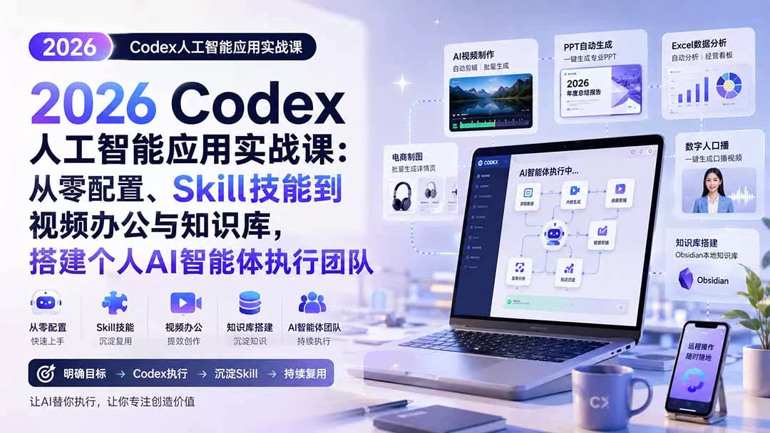 2026 Codex人工智能应用实战课：从零配置、Skill技能到视频办公与知识库，搭建个人AI智能体执行团队-2爱1学习资源网-伴学无忧