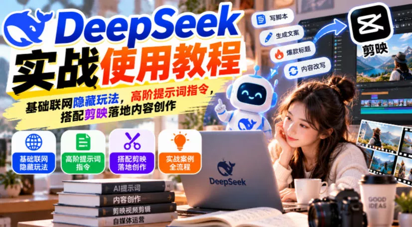 DeepSeek实战使用教程｜基础联网隐藏玩法，高阶提示词指令，搭配剪映落地内容创作-2爱1学习资源网-伴学无忧