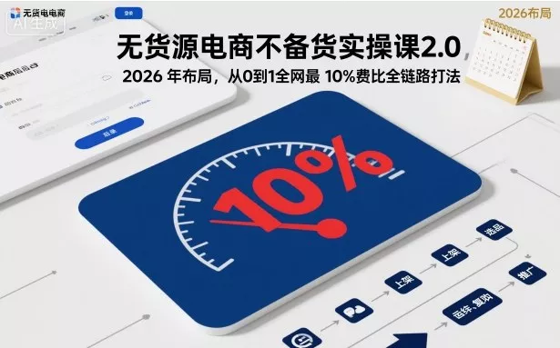 无货源电商不备货实操课2.0,2026年布局,从0到1全网最低10%费比全链路打法【更新26年7月22日】-2爱1学习资源网-伴学无忧