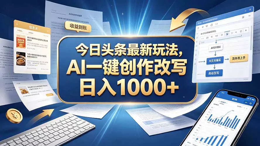 今日头条最新玩法，AI 一键创作改写，简单易上手，轻松日入 1000 +-2爱1学习资源网-伴学无忧