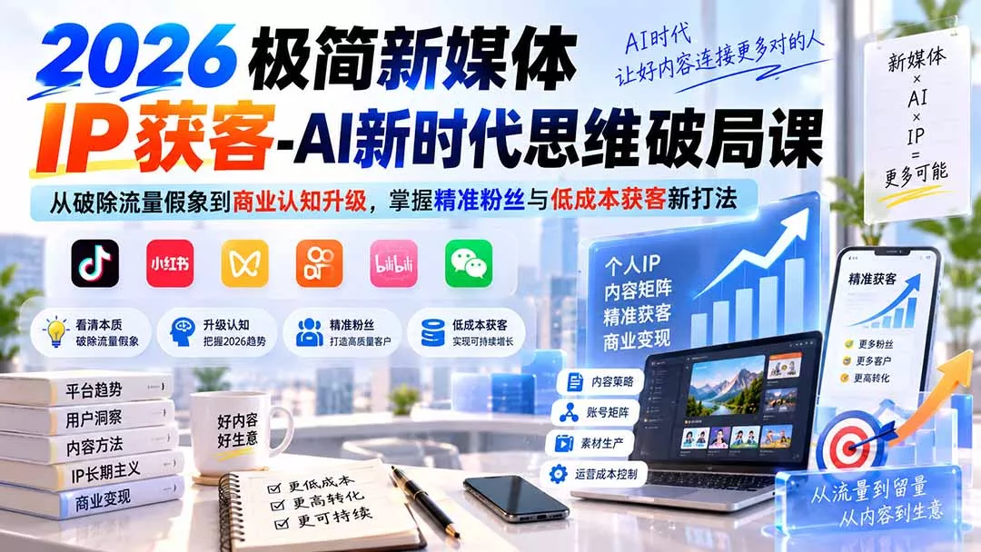 2026极简新媒体IP获客-AI新时代思维破局课:从破除流量假象到商业认知升级,掌握精准粉丝与低成本获客新打法 2026极简新媒体IP获客-AI新时代思维破局课:从破除流量假象到商业认知升级,掌握精准粉丝与低成本获客新打法