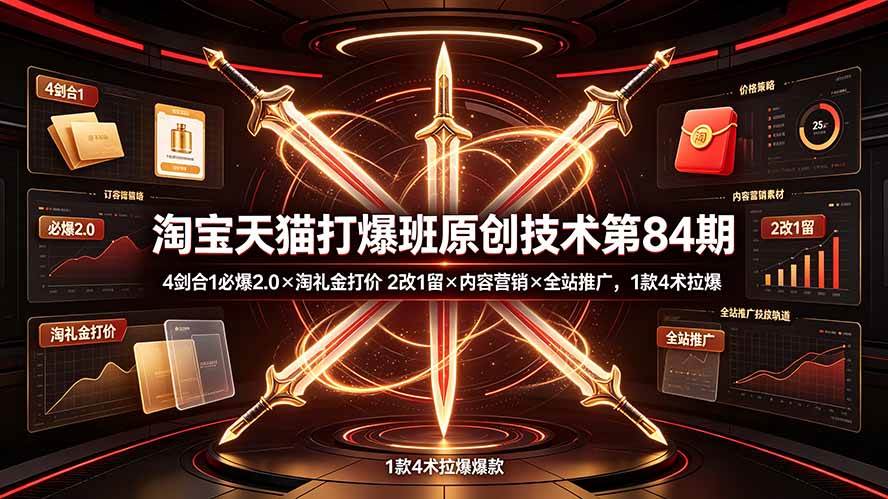 (19428期) 淘宝天猫打爆班原创技术第84期:4剑合1必爆2.0×淘礼金打价×2改1留×内容营销×全站推广,1款4术拉爆-2爱1学习资源网-伴学无忧