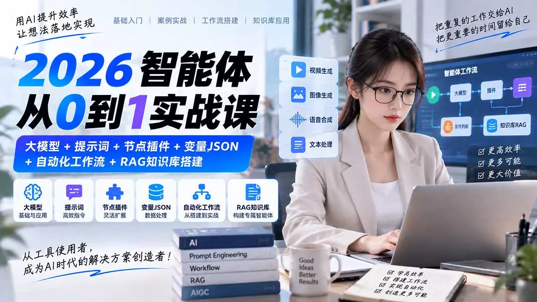 2026智能体从0到1实战课｜大模型+提示词+节点插件+变量JSON+自动化工作流+RAG知识库搭建-2爱1学习资源网-伴学无忧