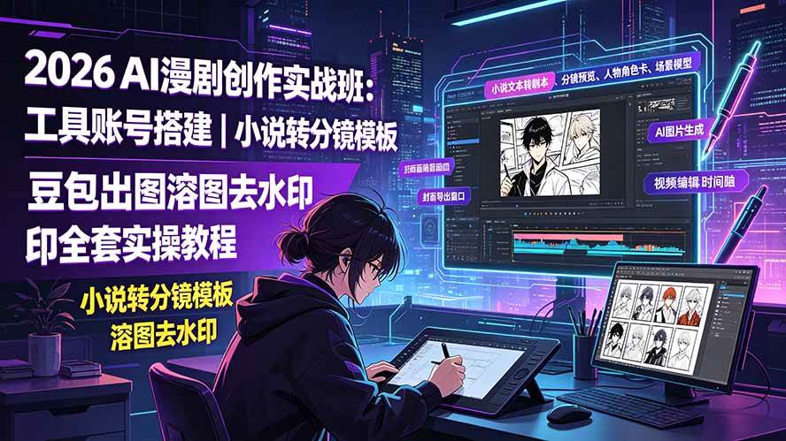 (19433期)2026AI漫剧创作实战班:工具账号搭建|小说转分镜模板|豆包出图溶图去水印全套实操教程-2爱1学习资源网-伴学无忧