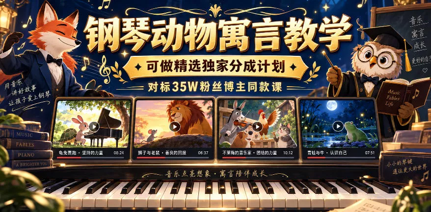钢琴动物寓言教学，可做精选独家分成计划，对标35W粉丝博主同款课-2爱1学习资源网-伴学无忧