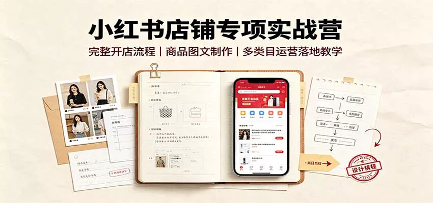 小红书店铺专项实战营：完整开店流程，商品图文制作，多类目运营落地教学-2爱1学习资源网-伴学无忧
