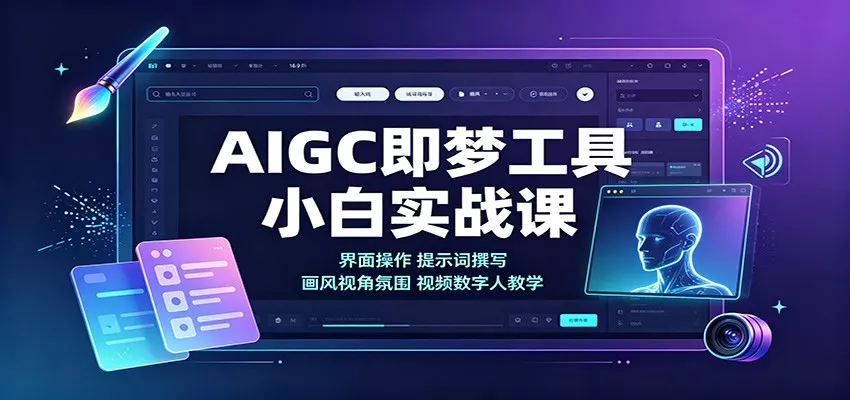 AIGC即梦工具小白实战课：界面操作，提示词撰写，画风视角氛围视频数字人教学-2爱1学习资源网-伴学无忧