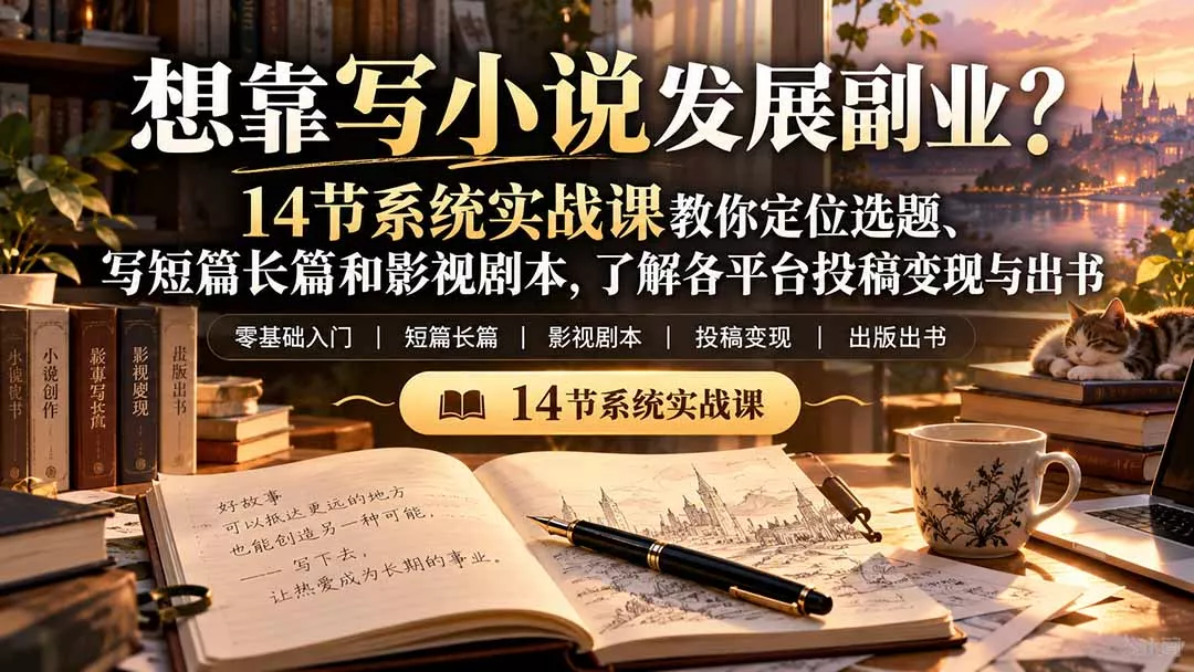 【无水印】想靠写小说发展副业？14节系统实战课教你定位选题、写短篇长篇和影视剧本，了解各平台投稿变现与出书-2爱1学习资源网-伴学无忧