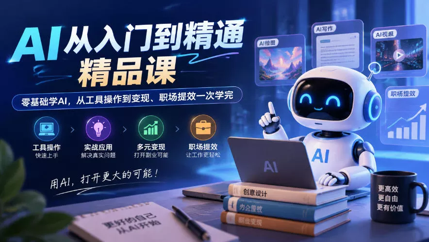 AI从入门到精通精品课，零基础学AI，从工具操作到变现、职场提效一次学完-2爱1学习资源网-伴学无忧