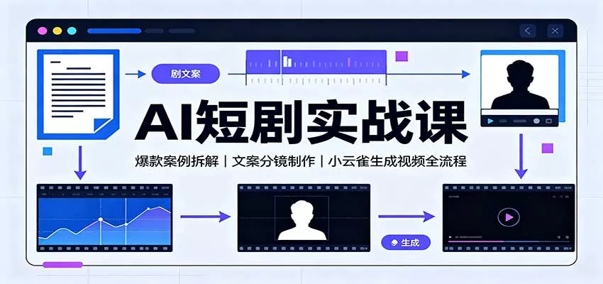 AI短剧实战课：爆款案例拆解，文案分镜制作，小云雀生成视频全流程-2爱1学习资源网-伴学无忧