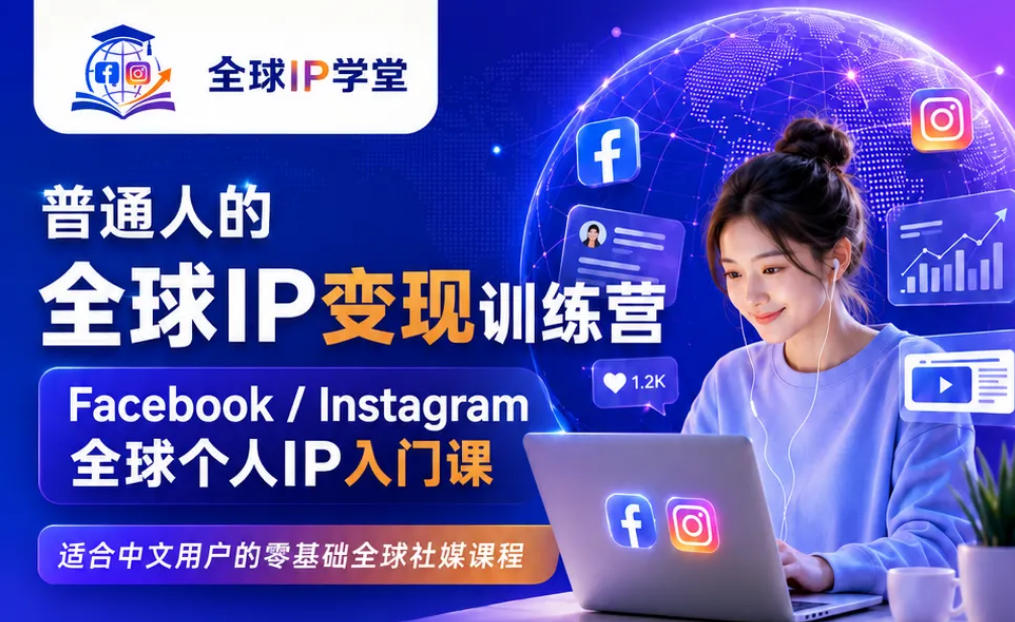 普通人的全球IP变现训练营，Facebook/Instagram全球个人IP入门课，零基础全球社媒课程-2爱1学习资源网-伴学无忧