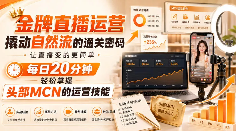 金牌直播运营撬动自然流的通关密码，让直播变的更简单，每日20分钟，轻松掌握头部MCN的运营技能-2爱1学习资源网-伴学无忧