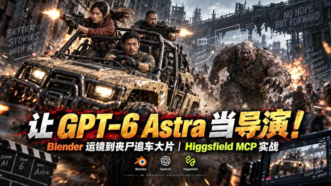 让GPT-6 Astra当导演！Blender运镜到丧尸追车大片｜Higgsfield MCP实战-2爱1学习资源网-伴学无忧