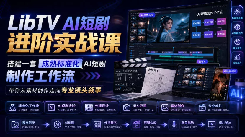 LibTV AI短剧进阶实战课，搭建一套成熟标准化AI短剧制作工作流，带你从素材创作走向专业镜头叙事(更新)-2爱1学习资源网-伴学无忧